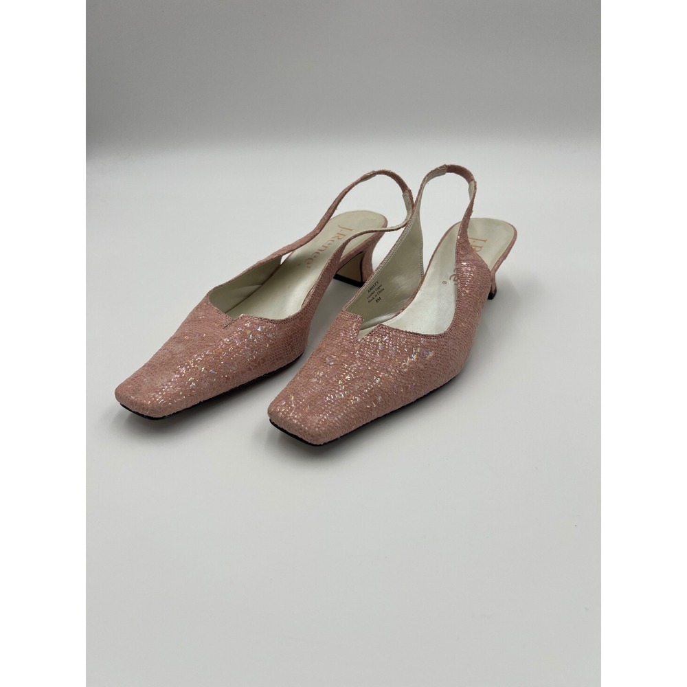 J. Renee Kristy Pink Iridescent Leather Slingback Kitten Heels Size 8M